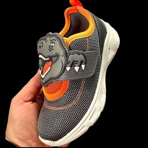 Carters Toddler Boys Dinosaur T-Rex Sneakers Size 7-12 Gray Lighted Slip on Shoe